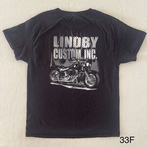 Lindby Customs Flames Motorcycle Black Short Sleeve T Shirt Sz Large 100% Cotton